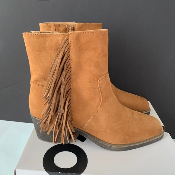 SO Women’s Old Fashion Fringe Western Ankle Boots, Cognac, Size 9.5, New in Box - Picture 6 of 10